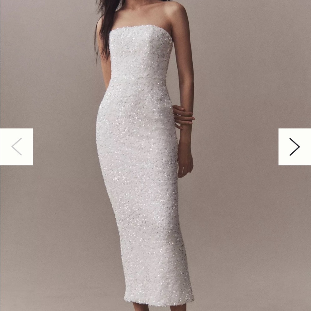 Anthropologie Strapless Sequin Midi Dress in White